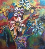 Floral Still Life - Acrylic On Canvas Paintings - By Joseph Cardinal, Abstract Painting Artist