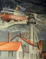 Edmund Fitzgerald Near Whitefish Pointe - Watercolor Paintings - By Wayne Vander Jagt, Surrealistic Painting Artist