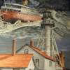 Edmund Fitzgerald Near Whitefish Pointe - Watercolor Paintings - By Wayne Vander Jagt, Surrealistic Painting Artist