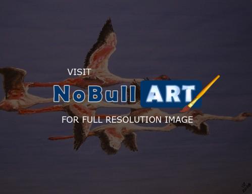 Ornithological Impressionism - Flying Flamingos - Watercolor