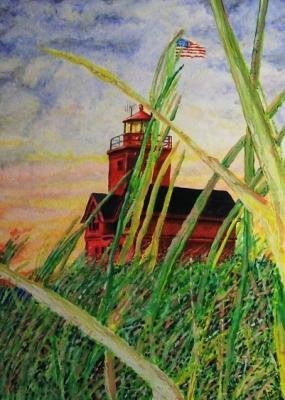 Landscape - Holland Michigan Lighthouse - Watercolor