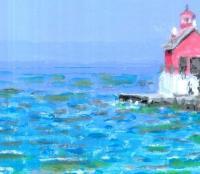 Seascape - Light House Grand Haven Michigan - Watercolor
