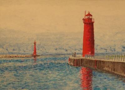 Seascape - Muskegon Michigan Lighthouse - Watercolor