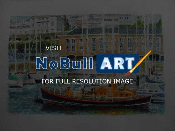 Fine Art - Vintage Life Boat At Milford Haven Marina - Watercolour