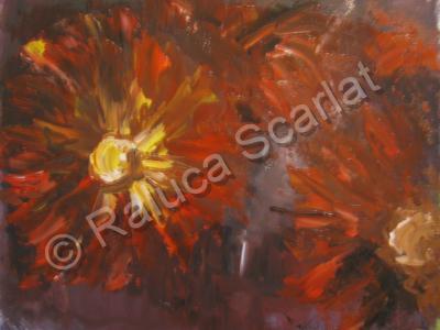 Paintings - Red Flowers - Oil On Cardboard