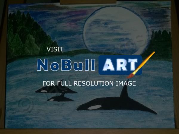 Nature - Whales And Moon - Canvas Acrylic Paint
