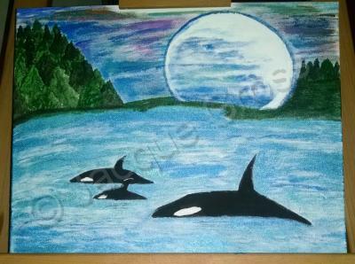 Nature - Whales And Moon - Canvas Acrylic Paint