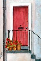 The Red Door - Watercolor Paintings - By Freddie Combs, Realistic Painting Artist