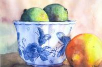 Limes And A Lemon - Watercolor Paintings - By Freddie Combs, Realistic Painting Artist