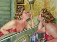 The Make-Up Artist - Watercolor Paintings - By Freddie Combs, Realistic Painting Artist