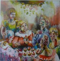 Gossip 1 - Acrylic Paint On Canvas Paintings - By Ursula Oberholzer-Zerges, Figurative Painting Artist
