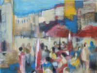 Italian Cafe - Acrylic On Wood Panel Paintings - By Ursula Oberholzer-Zerges, Painting-Collage Painting Artist