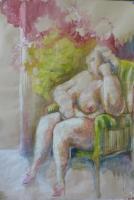 Naked Lady - Acrylic On Paper Paintings - By Ursula Oberholzer-Zerges, Figurative Painting Artist