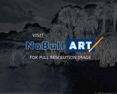 Landscape - Everglades Black  White - Acrylic On Canvas Board