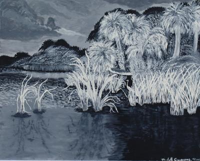 Landscape - Everglades Black  White - Acrylic On Canvas Board