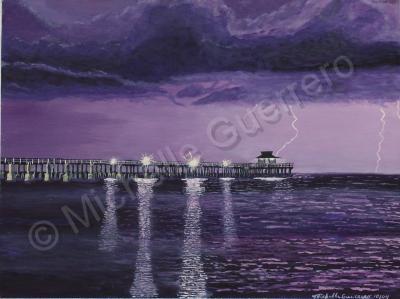 Seascape - Purple Pier - Acrylic On Canvas Board