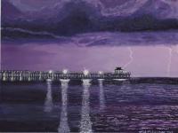 Seascape - Purple Pier - Acrylic On Canvas Board
