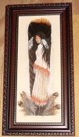 Indian Maiden - Acrylic Wild Turkey Feathers Mixed Media - By Veronica Regan, Realism Mixed Media Artist