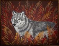 Fall Wolf - Acrylic Paintings - By Veronica Regan, Realism Painting Artist