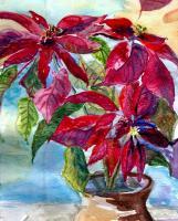 Poinsettias - Water Colour Paintings - By Marguerite De La Harpe, Free Original Style Painting Artist