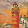 Lighthouse At Sunset - Oils And Acrylics Paintings - By B Scott, Lighthouses Painting Artist