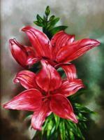 Floral - Red Lillies - Oil On Canvas