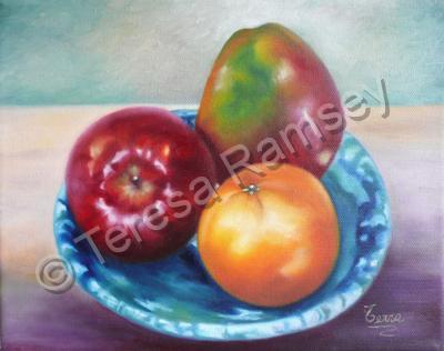 Still Life - Fruits On A Blue Plate - Oil On Canvas