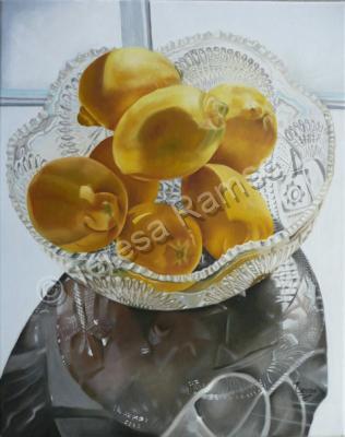 Still Life - Lemons In A Glass Bowl - Oil On Canvas