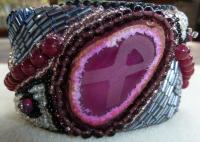 Cure Ribbon Cuff - Assorted Beads Jewelry - By Donna Mace, Bead Embroidery Jewelry Artist