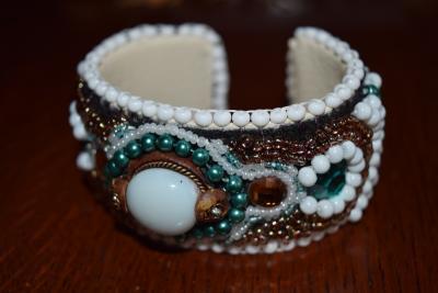 Bead Embroidery - Mother Of Pearl Cuff - Assorted Beads