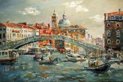 Cityscape - Venice The Ponte Degli Scalzi - Oil On Canvas