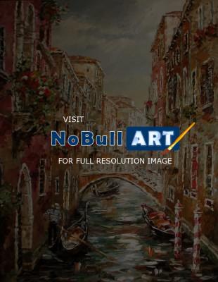Cityscape - Venice Rainy Day - Oil On Canvas