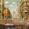 St Petersburg View Across Fontanka River - Oil On Canvas Paintings - By Artemis Artists Association, Impressionism Painting Artist