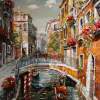 Venice Footbridge Over The Canal - Oil On Canvas Paintings - By Artemis Artists Association, Impressionism Painting Artist