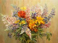 Bouquet With Yellow Lilies - Oil On Canvas Paintings - By Artemis Artists Association, Impressionism Painting Artist