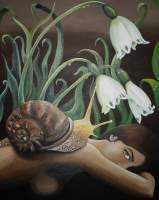 Relaxing In The Garden - Acrylic And Oil On Canvas Paintings - By Sabrina Michaels, Surreal Figurative Painting Artist