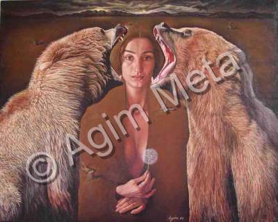 Agim Meta - The Visible Bears And The Invisible Woman - Oil On Canvas 81X65 Cm 2006