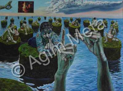 Agim Meta - The Small Islands Of The Great Boredom - Oil And Collage On Canvas 130X