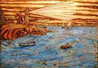 Calm Before The Storm - Woodburning Watercolor Woodwork - By Andrew Melendez, Pyrography Woodwork Artist