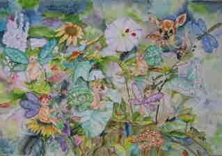 Margarets Watercolor Art - Pixie Babies Garden - Water Color