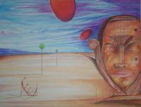 The Watchman - Surrealist Head Restrung And Tuned To Open G - Colour Pencil
