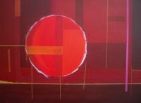 Orange Circlepink Line - Acrylic Paintings - By Paul Warren, Abstract Painting Artist