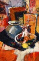 Still Life Vases - Oil On Canvas Paintings - By Levan Urushadze, Impressionism Painting Artist