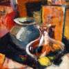 Still Life Vases - Oil On Canvas Paintings - By Levan Urushadze, Impressionism Painting Artist