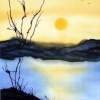 Sunset At Lake Hodges - Silk Painting Paintings - By Ursula Schroter, Dyes On Silk Painting Artist