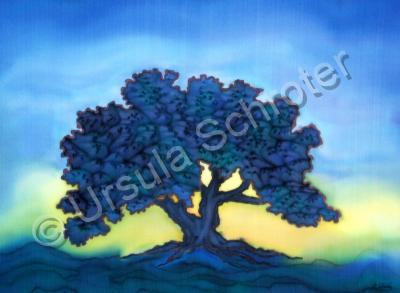 Landscape - Tree In Blue - Silk Painting