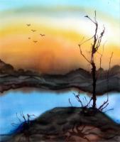 Lake View - Silk Painting Paintings - By Ursula Schroter, Dyes On Silk Painting Artist