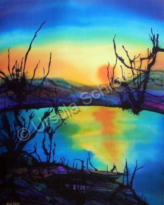 Landscape - Sunset Reflection - Silk Painting