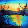 Sunset Reflection - Silk Painting Paintings - By Ursula Schroter, Dyes On Silk Painting Artist