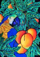 Tropical Parrot II - Silk Painting Paintings - By Ursula Schroter, Dyes On Silk Painting Artist